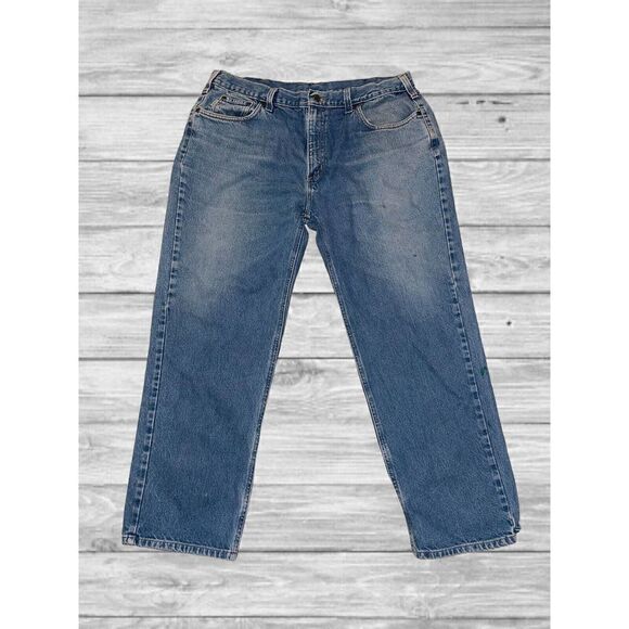 Carhartt Mens Jeans 40x30 Relaxed Fit Straight Medium Wash Blue Denim B460 DVB - Picture 2 of 8